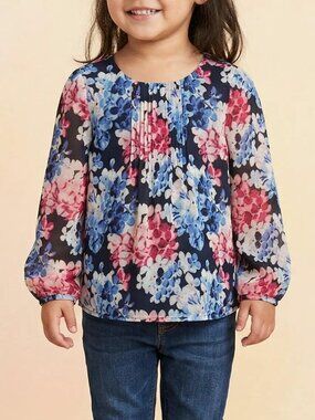 Janie and Jack Floral Pintuck Blouse Toddler Girl size 4